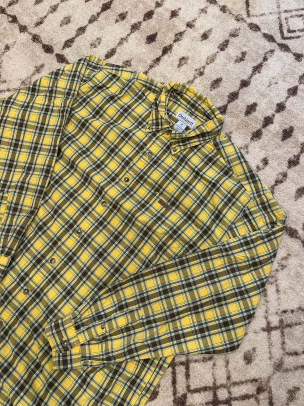 Carhartt Men's XL Tall Yellow Plaid Button Down Long Sleeve Shirt